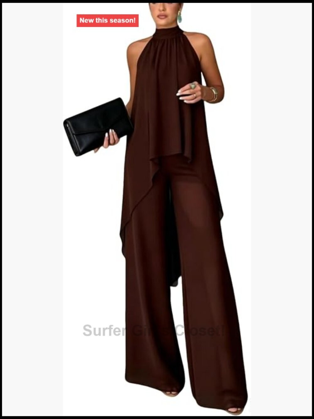 2 Piece Set Women Halter Sleeveless Top Wide Leg Pants Casual Outfit Medium